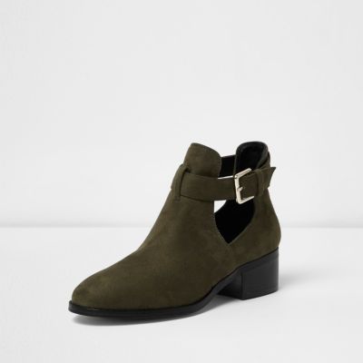 Khaki green cut out ankle boots